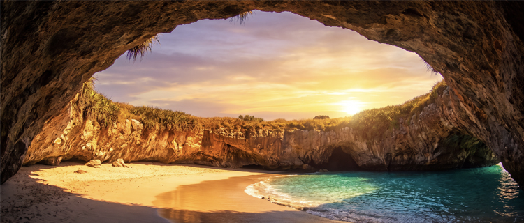 The Hidden Beach inside a collapsed crater on the Islas Marietas near Puerto Vallarta